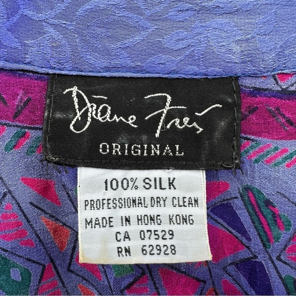 1980’s Rare Vintage Diane Freis Silk Dolman V-Neck Godet Dress Purple Abstract - Picture 4 of 11